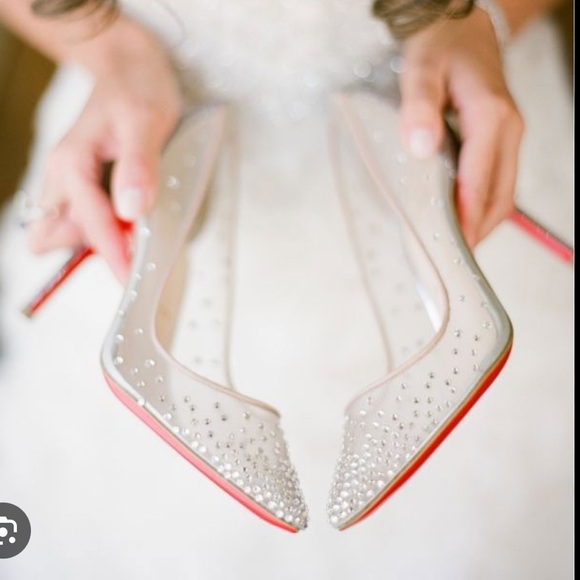 Christian Louboutin Beige Blue Crystal Embellished Mesh Follies Pumps Size 41 - Picture 3 of 16